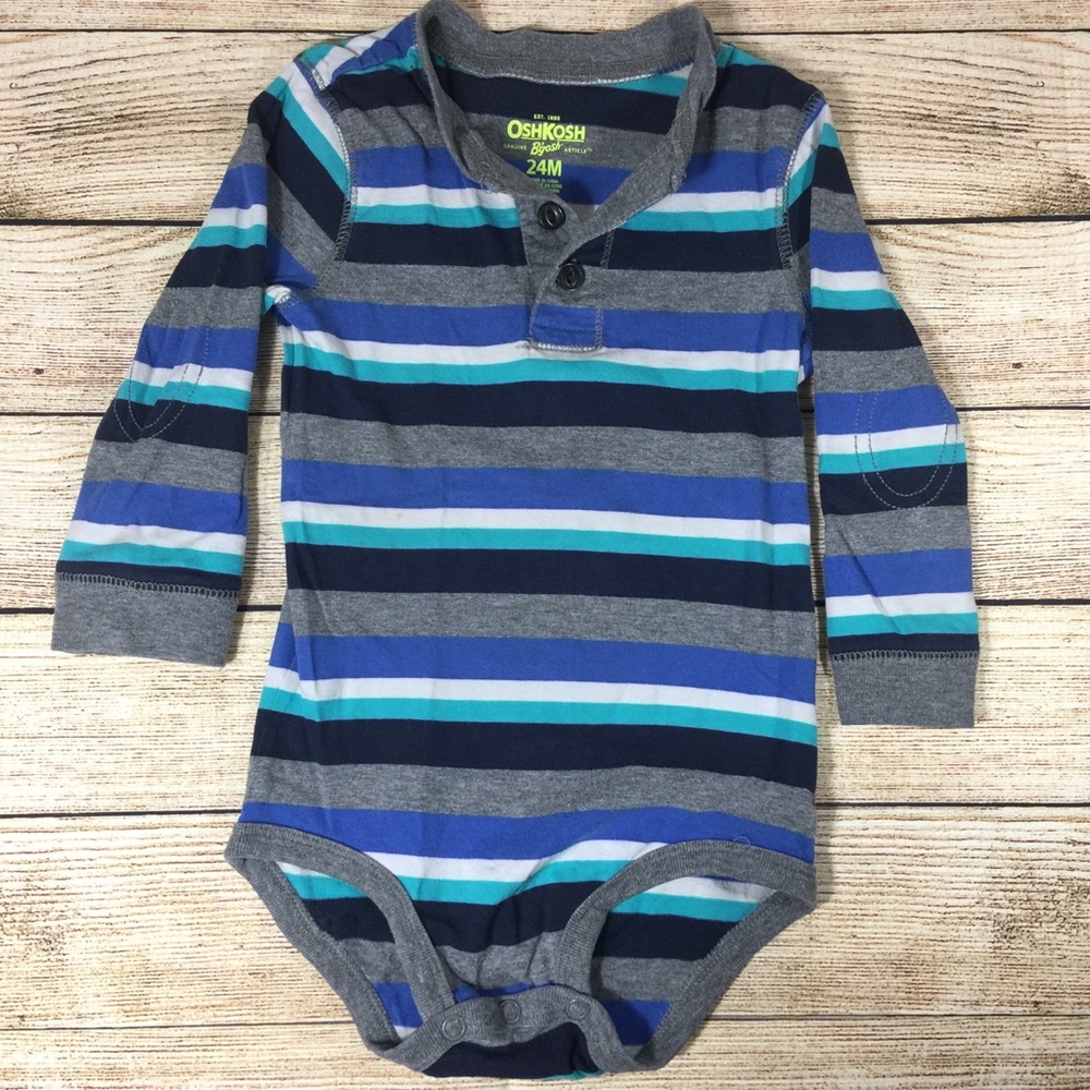 OshKosh Bgosh Blue Striped‎ Long Sleeve Bodysuit